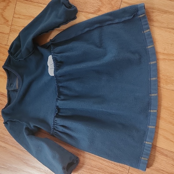 Carter's Blue With Golden Striped Pleated Dress with Puff Long Sleeves 12 Months - Picture 16 of 17